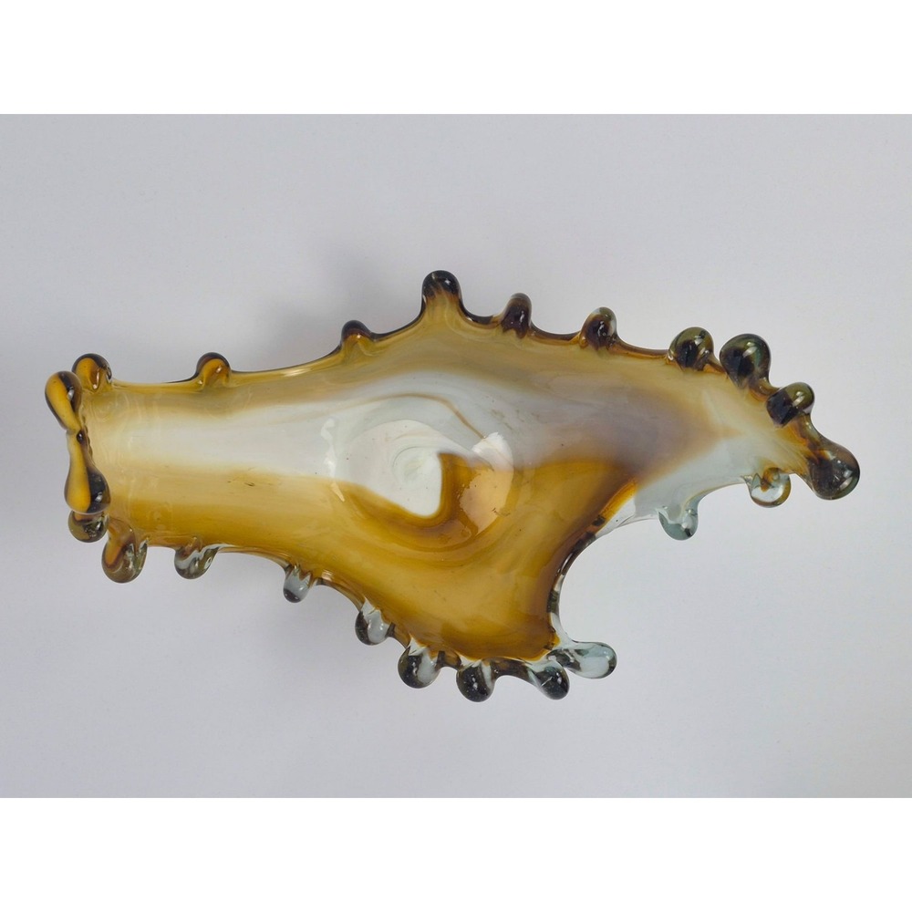 Murano Style Art Glass Centerpiece Bowl Amber White Swirl Hand Blown - Picture 3 of 4